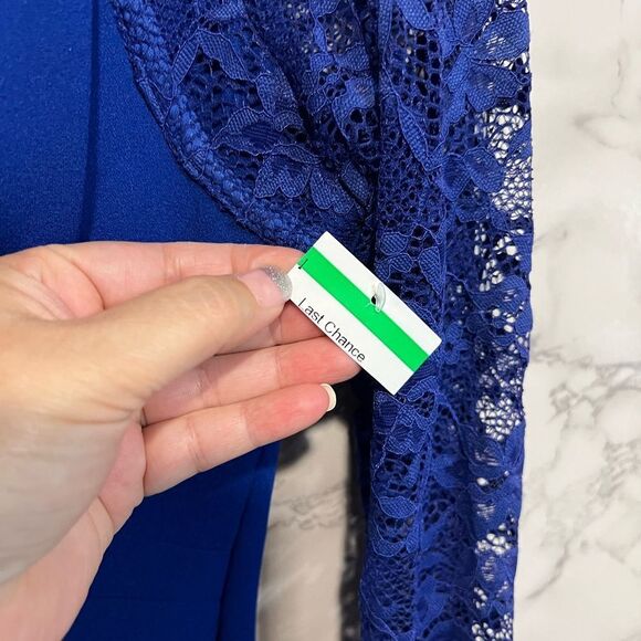 NEW GUESS Lace Sleeve Scuba Crepe Sheath Dress, Cobalt, Size 14 Long Sleeves - Picture 7 of 15